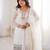 White color thread zari sequince embroidered work crunchy silk anarkali set