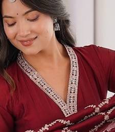 Maroon color dori zari sequince embroidered vichitra silk anarkali set