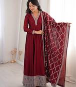 Maroon color dori zari sequince embroidered vichitra silk blend anarkali set
