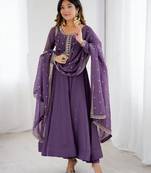 Purple color dori zari sequince embroidered work anarkali set