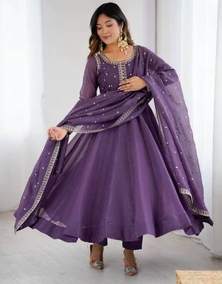 Purple dori zari sequince embroidered work anarkali set 2