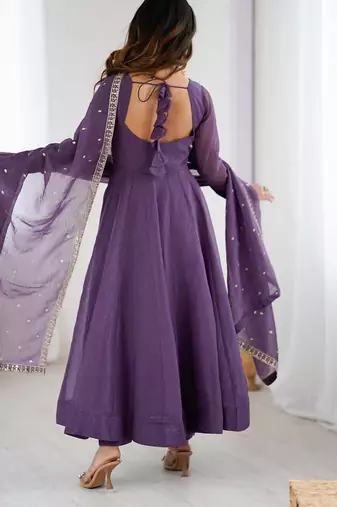 Purple color dori zari sequince embroidered work anarkali set