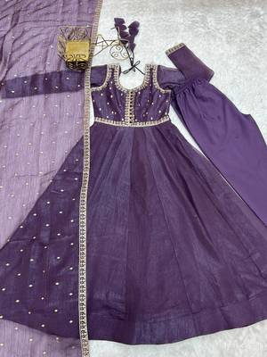 Purple dori zari sequince embroidered work anarkali set 4