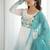 Aqua blue color flower printed & handwork orgenza silk anarkali set