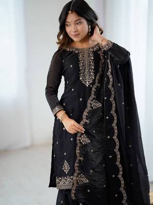 Black zari sequince work soft crunchy silk blend anarkali set 2