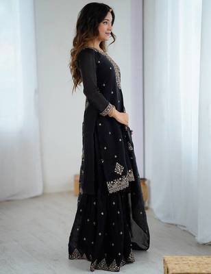 Black zari sequince work soft crunchy silk blend anarkali set 4