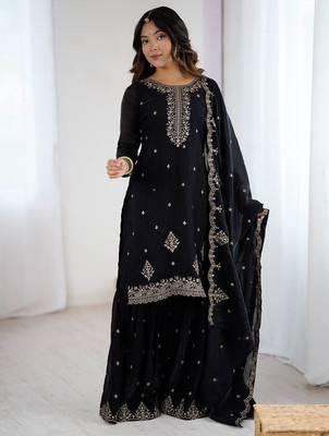 Black zari sequince work soft crunchy silk blend anarkali set 5
