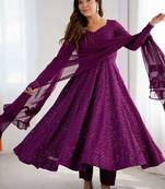 Purple color lucknowi sequince thread work faux georgette anarkali set