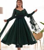 Green color lucknowi sequince work faux georgette anarkali set
