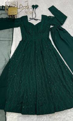 Green lucknowi sequince work faux georgette anarkali set 5