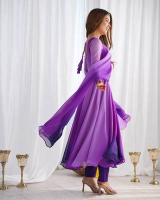 Purple color colorfull pedding faux georgette anarkali set 4