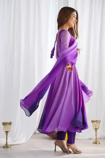 Purple color colorfull pedding faux georgette anarkali set