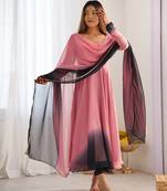 Peach color colorfull pedding faux georgette anarkali set