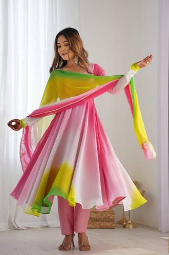 Light pink color colorfull pedding faux georgette anarkali set