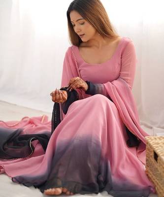 Peach color colorfull pedding faux georgette anarkali set 5