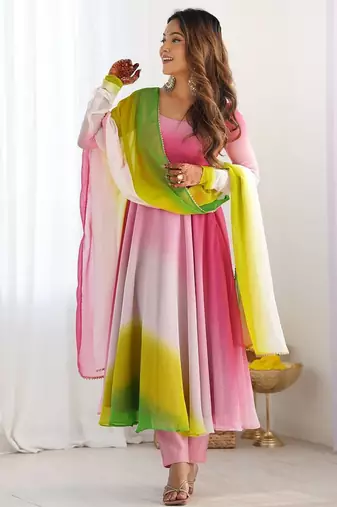 Light pink color colorfull pedding faux georgette anarkali set