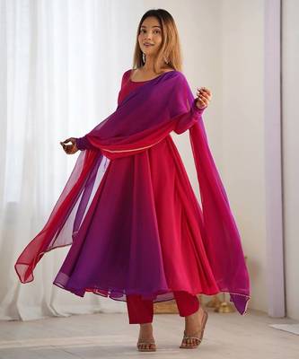 Dark pink color colorfull pedding faux georgette anarkali set 2