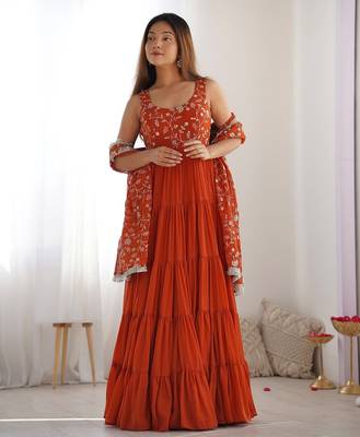 Rust color sequince embroidered faux georgette anarkali set 1