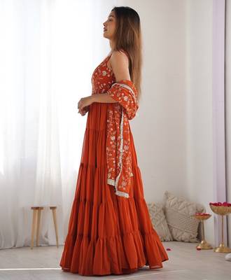 Rust color sequince embroidered faux georgette anarkali set 2