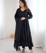 Black color lucknowi sequince thread work faux georgette anarkali set