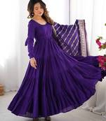 Purple color solid romansilk chanderi anarkali set