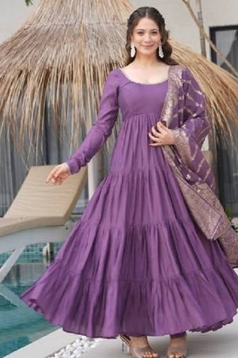 Onion color solid romansilk chanderi anarkali set