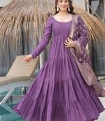Onion color solid romansilk chanderi anarkali set