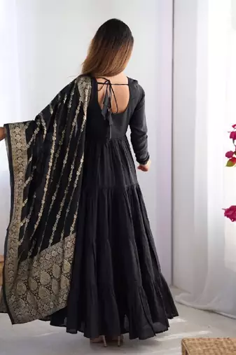 Black color solid romansilk blend chanderi anarkali set