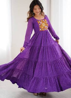 Purple lehariya printed faux georgette stitched long anarkali gown 1