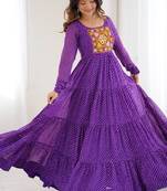 Purple color lehariya printed faux georgette stitched long anarkali gown