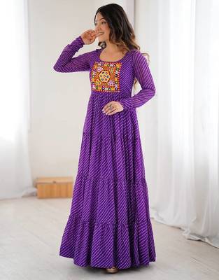 Purple lehariya printed faux georgette stitched long anarkali gown 2