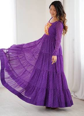 Purple lehariya printed faux georgette stitched long anarkali gown 3