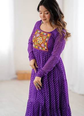 Purple lehariya printed faux georgette stitched long anarkali gown 4