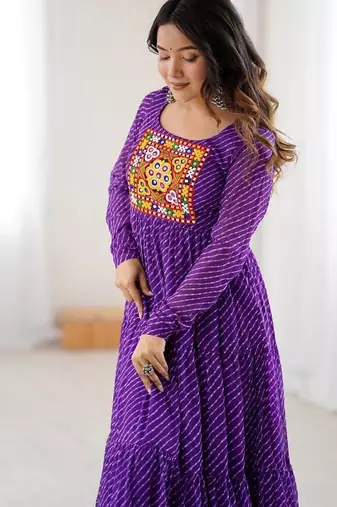 Purple lehariya printed faux georgette stitched long anarkali gown
