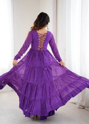 Purple lehariya printed faux georgette stitched long anarkali gown 5