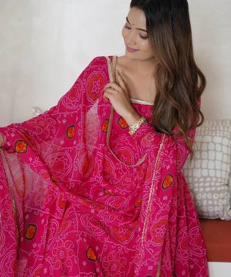 Rani pink color lightweight bandhej printed chiffon anarkali set 5