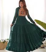 Dark green color lehariya printed faux georgette stitched long anarkali gown