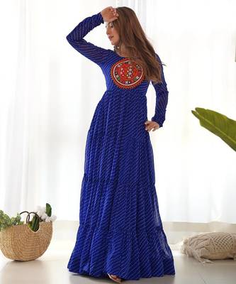 Royal blue color lehariya printed faux georgette stitched long anarkali gown 2