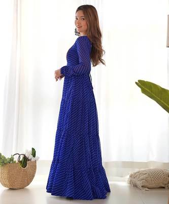 Royal blue color lehariya printed faux georgette stitched long anarkali gown 3