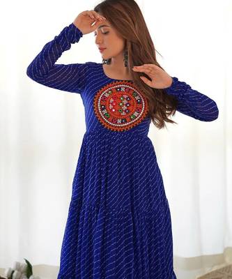 Royal blue color lehariya printed faux georgette stitched long anarkali gown 4