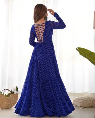Royal blue color lehariya printed faux georgette stitched long anarkali gown 5