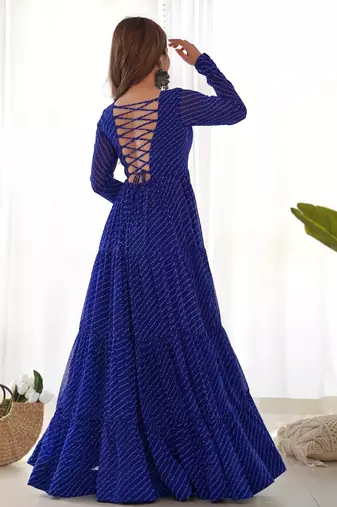 Royal blue color lehariya printed faux georgette stitched long anarkali gown