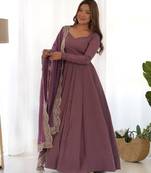 Mauve color solid roman silk chanderi stitched anarkali set