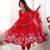 Red color printed & handwork orgenza silk stitched anarkali set