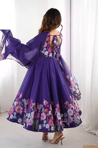 Purple color printed & handwork orgenza silk blend stitched anarkali set