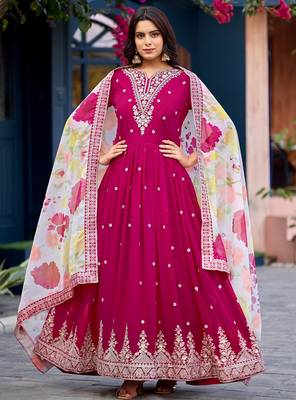 Pink embroidered georgette anarkali suit with dupatta 1