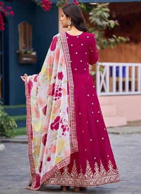 Pink embroidered georgette anarkali suit with dupatta 2