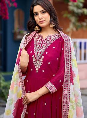 Pink embroidered georgette anarkali suit with dupatta 4