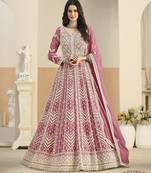 Pink heavy emroidered faux georgette semi stitched anarkali suit with salwar