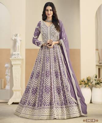 Purple Heavy Emroidered Faux Georgette Semi Stitched Anarkali Suit With Salwar 1